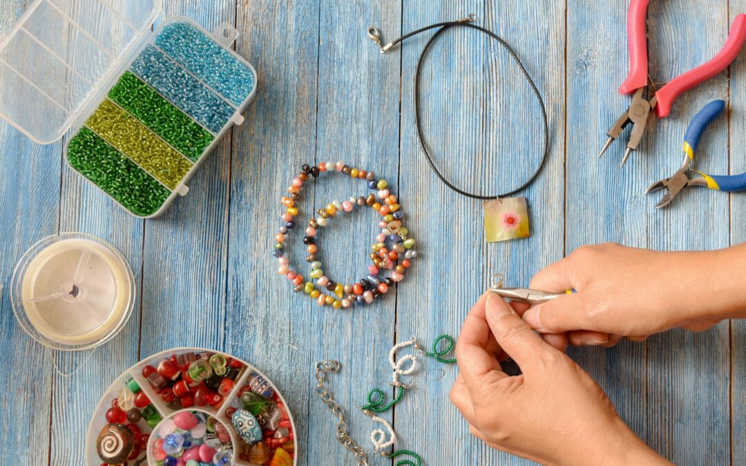 Woman making handmade jewelries.